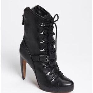 Sam Edelman Black Lace-Up Heeled Boots